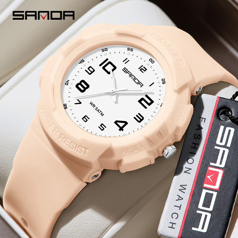 Sanda Luminous Quartz Watch – Waterproof Student Wristwatch with 24-Hour Display