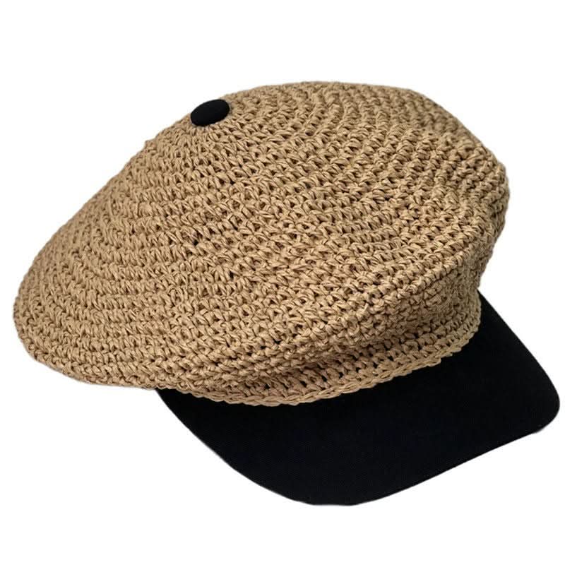 Women's Handmade Straw Octagonal Hat – Retro Crochet Hat