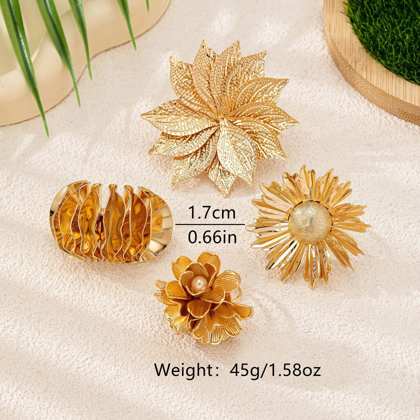 Retro Floral Sunflower Statement Ring for Women – Gold Alloy Vintage Flower Jewelry