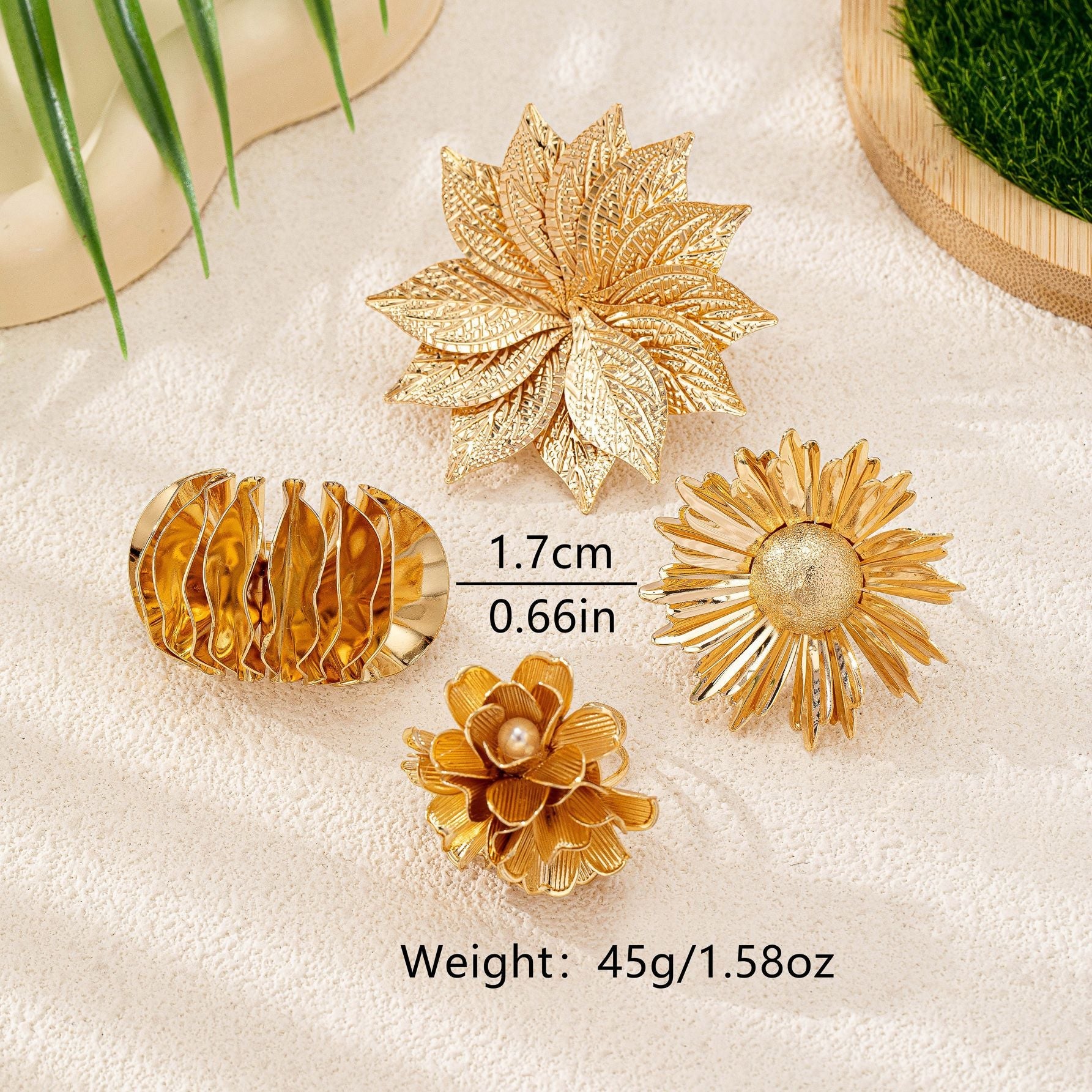 Retro Floral Sunflower Statement Ring for Women – Gold Alloy Vintage Flower Jewelry