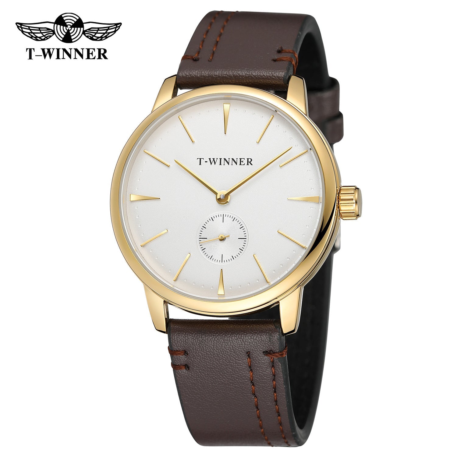 T-WINNER Waterproof Mechanical Watch for Men – Leather Strap Automatic Timepiece