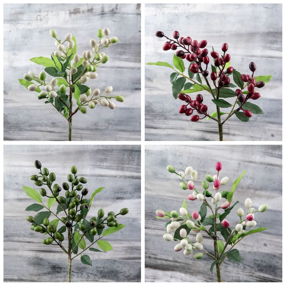 Set of 2pcs. Berry Olive Bean Branch Artificial Christmas Flower