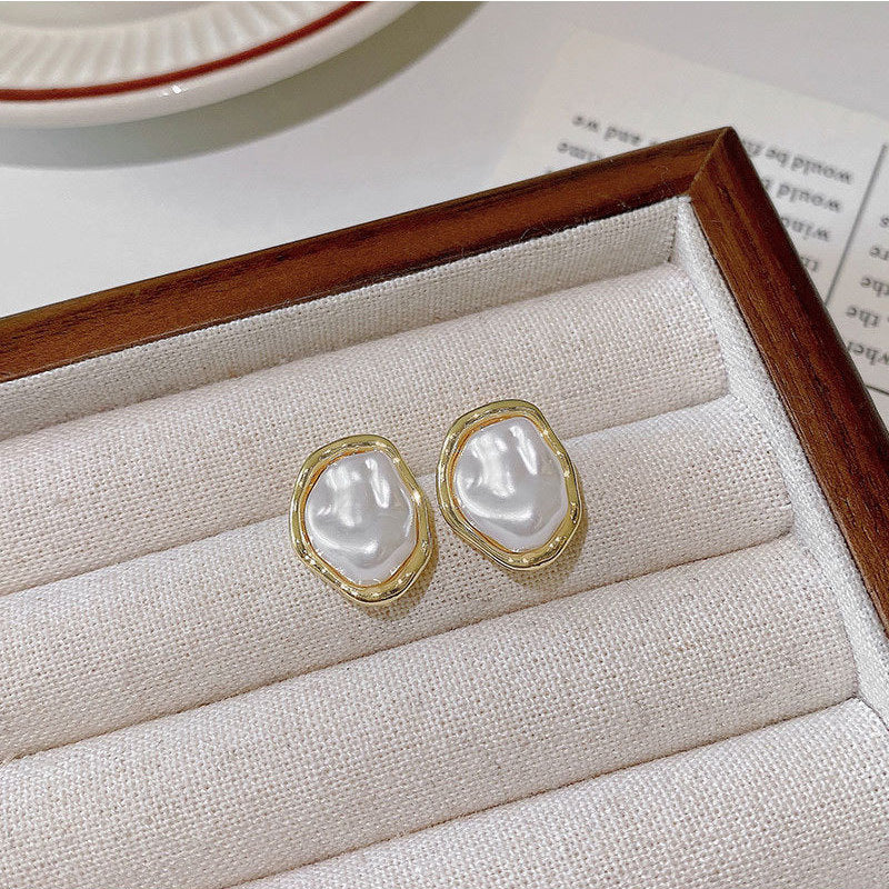 Baroque Pearl Earrings for Women – French Retro Silver Needle