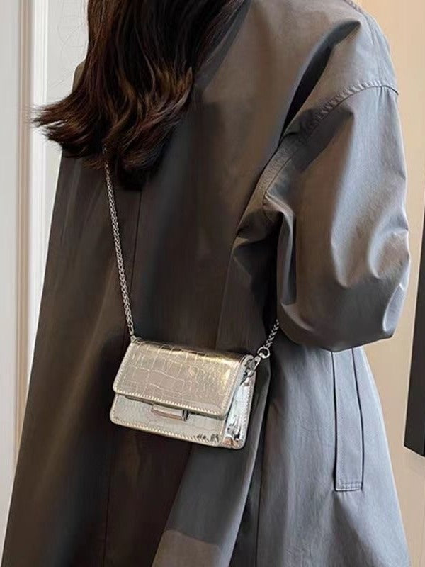 Mini Silver Chain Crossbody Bag – Small PU Shoulder Purse for Women