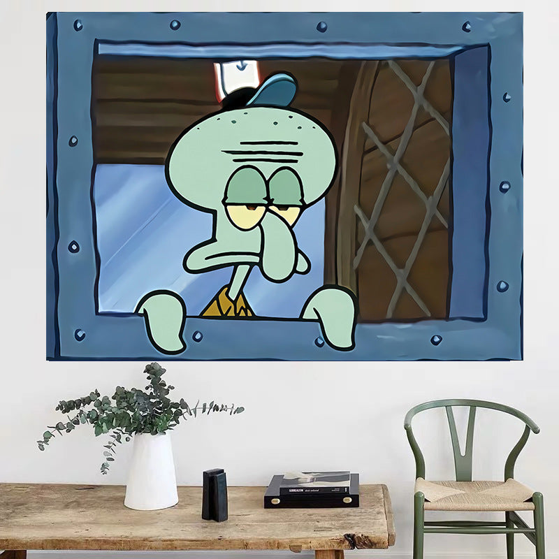 Cartoon Squidward Wall Tapestry – Plush Hanging Decor for Bedroom & Dorm