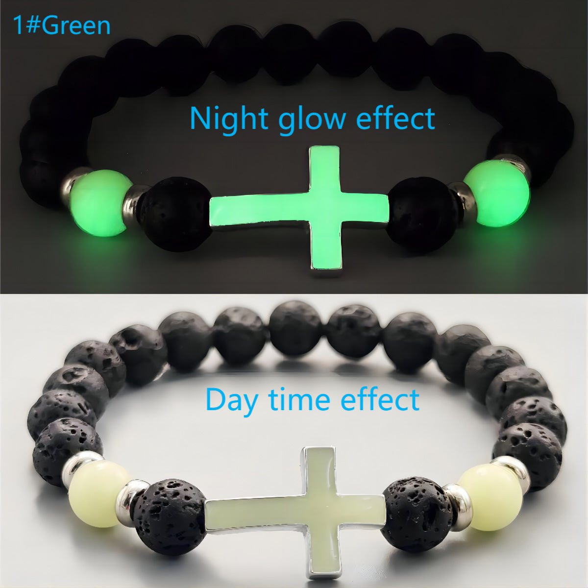 Luminous Cross Bracelet – Volcanic Stone Beaded Jewelry, Ethnic Retro Style