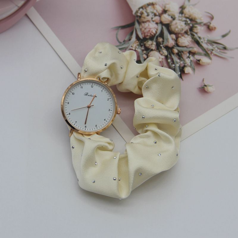 Women’s Fashion Quartz Watch with Diamond Accents – Scrunchy Strap