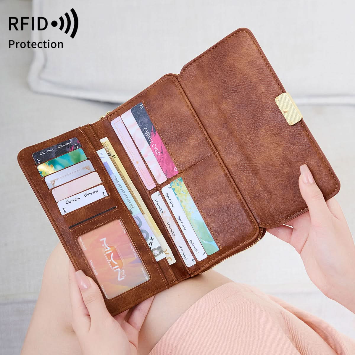 Women's RFID Blocking PU Leather Tri-Fold Wallet – Retro Clutch Bag