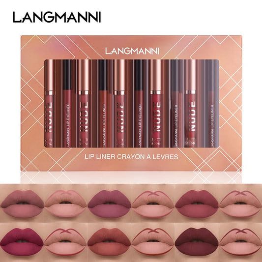 Langmanni 12-Piece Matte Lip Gloss & Lip Liner Set – Long-Lasting, High-Pigment Lip Kit