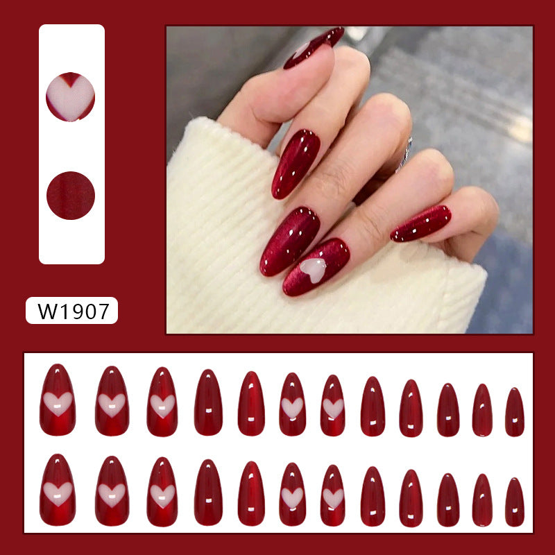 Cat Eye False Nails – Love Heart Hollow Design, Wearable & Detachable