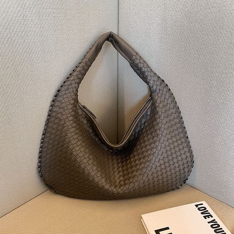 Women's Woven Shoulder Bag – Handbag with Zipper Closure and Inner Pockets