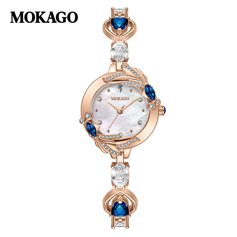 MOKAGO Women’s Quartz Watch – Crystal Jewelry Bracelet, Waterproof Fashion Watch