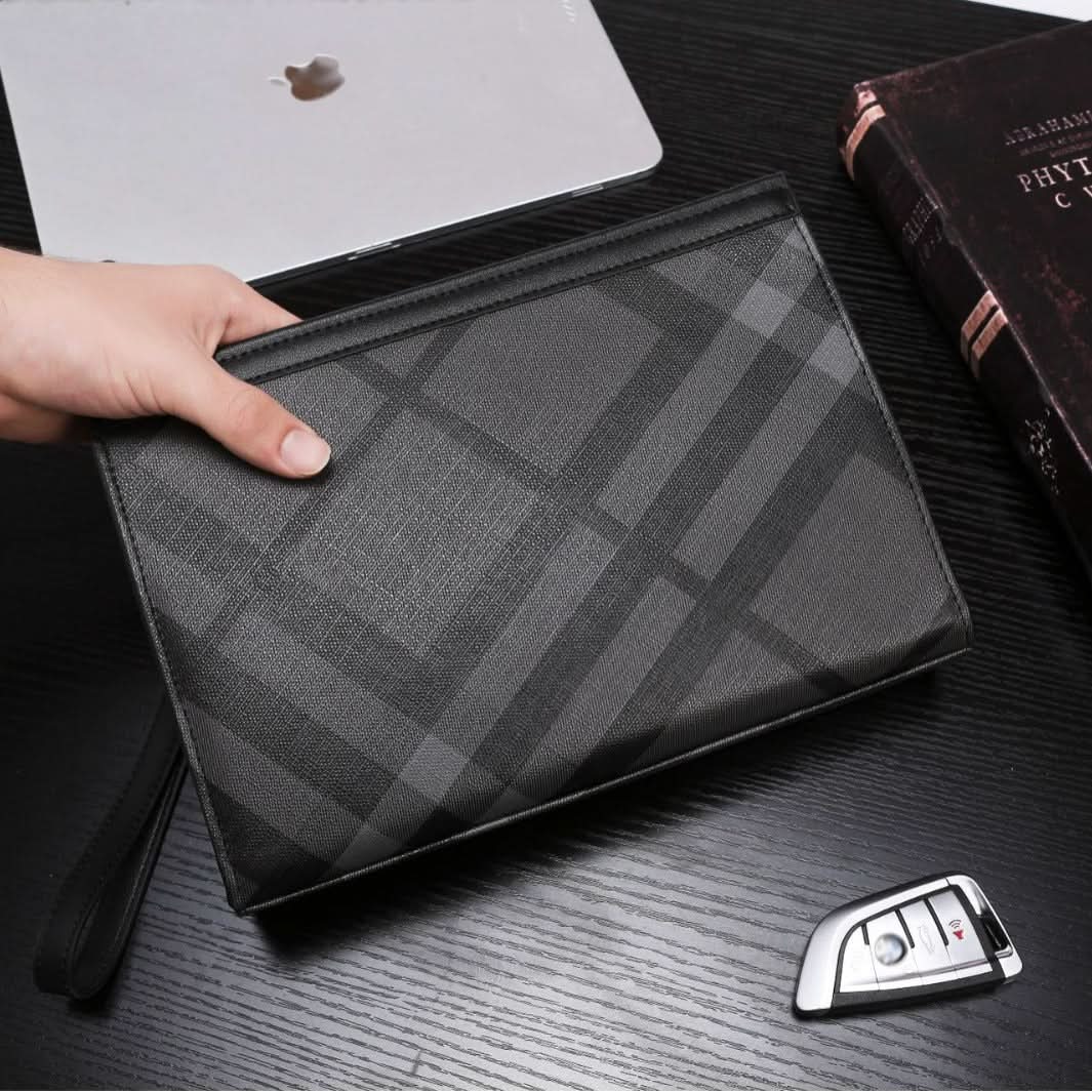 Men’s Plaid PU Leather Clutch Wallet – Business Handbag