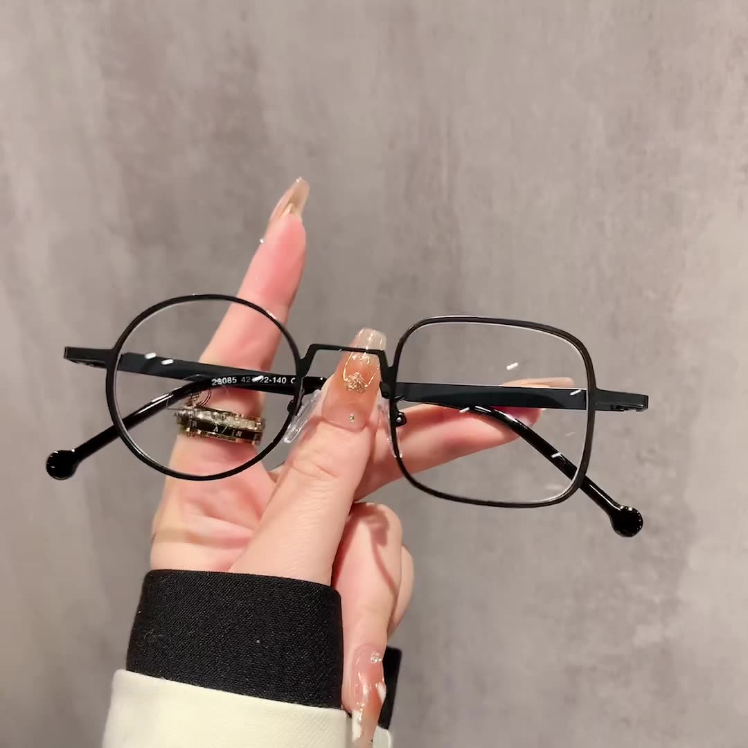 Asymmetrical Anti-Blue Light Glasses – Retro Japanese Style Metal Eyewear for Myopia