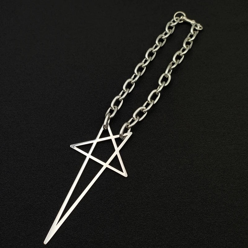 Silver Five-Pointed Star Pendant Necklace - Unisex
