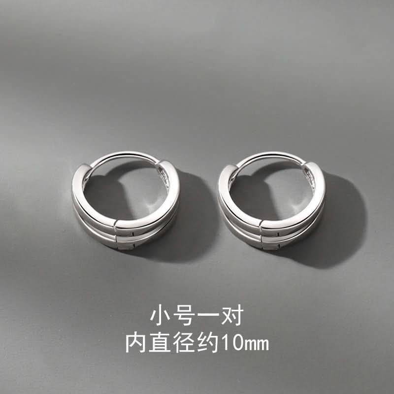 Men's Silver Double Layer A-arc Earrings – Unisex European & American Style