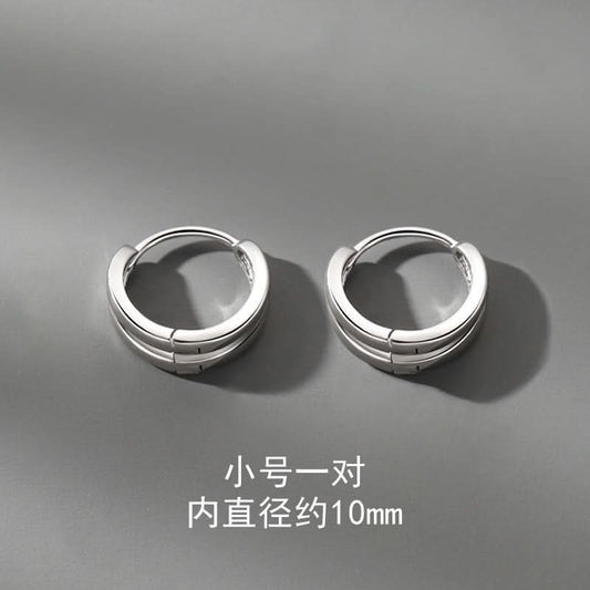 Men's Silver Double Layer A-arc Earrings – Unisex European & American Style