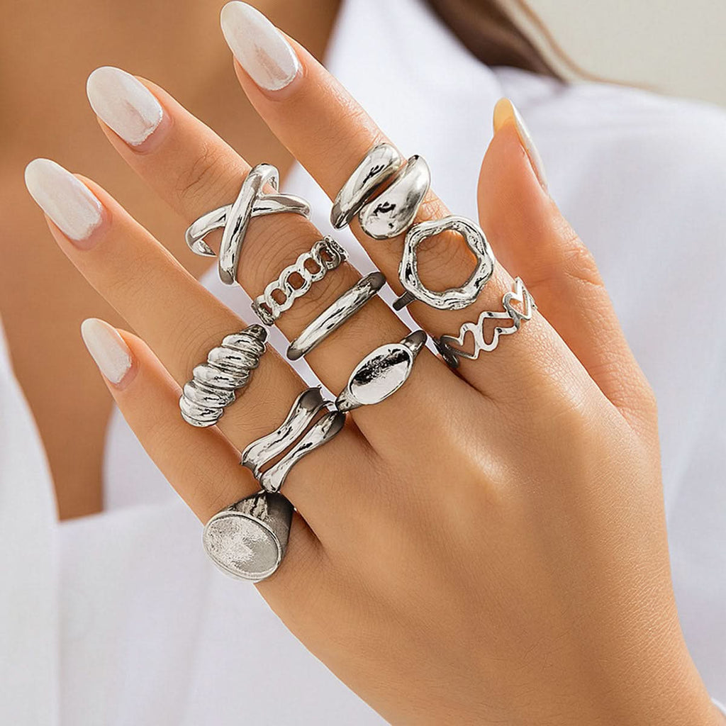 Women’s Punk Chain Ring Set – Twisted Hollow Design Statement Jewelry