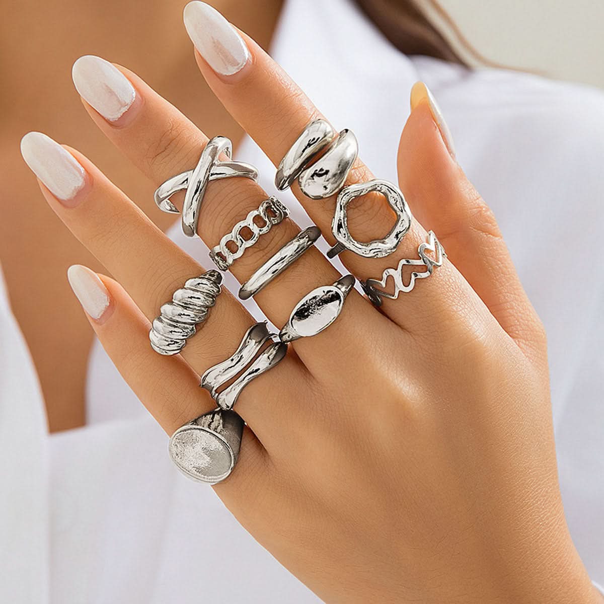 Women’s Punk Chain Ring Set – Twisted Hollow Design Statement Jewelry