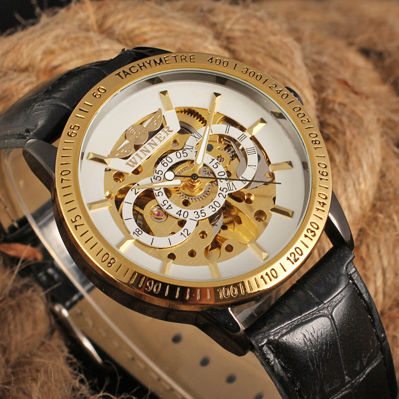 T-Winner Men’s Skeleton Automatic Watch – Mechanical Timepiece with Transparent Dial