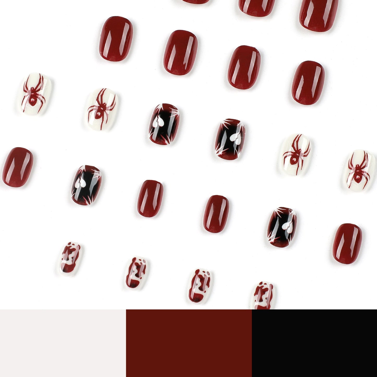 Spider & Heart Press-On Nails – Glossy Red & White Nail Art Set