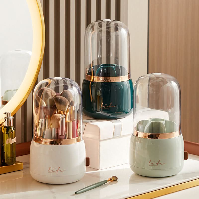 Luxury Makeup Brush Storage Bucket - Rotating Dustproof Organizer