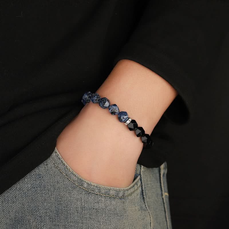 Unisex Stylish Blue Agate Bracelet – Handmade Obsidian Beaded Wristband