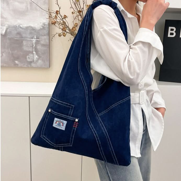 Retro Canvas Denim Shoulder Bag – Large-Capacity Street Style Bag for Women & Students