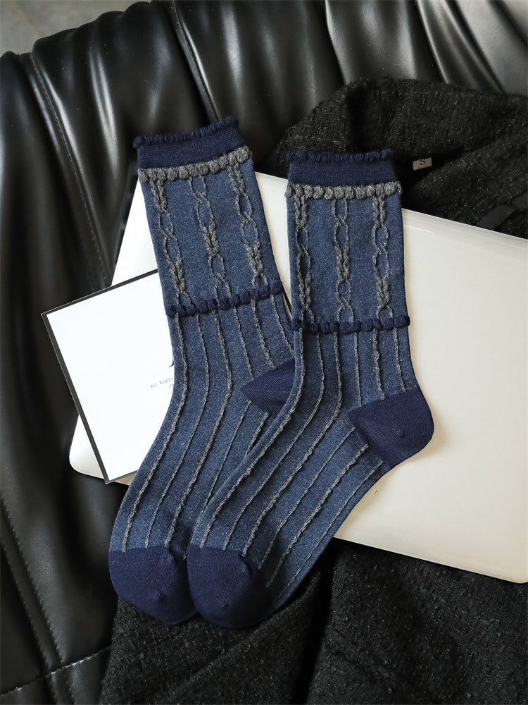 Women's Retro Cotton Socks – Mid-Tube Pile Socks, Soft & Anti-Friction Casual Style