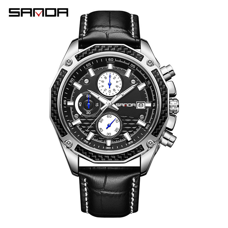 Sanda Men’s Luminous Quartz Watch – Leather Strap Calendar Business Wristwatch