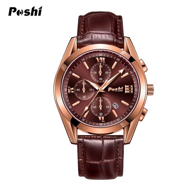 Men’s Luminous Dial Quartz Watch – Leather Strap, Calendar