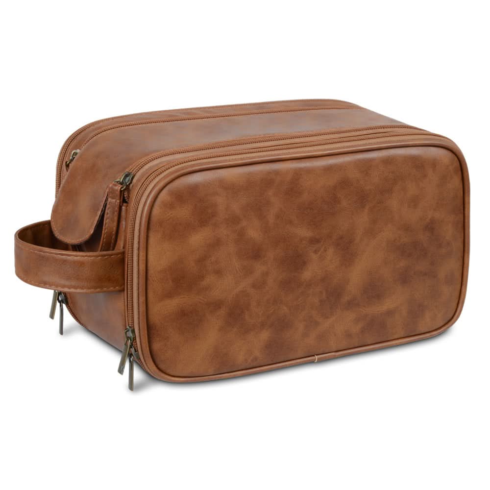 Men's PU Leather Travel Wash Bag - Large Capacity
