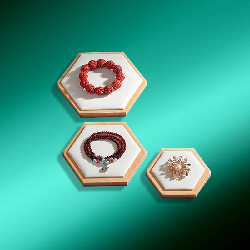 Hexagonal Bamboo & Wood Jewelry Display Tray Set
