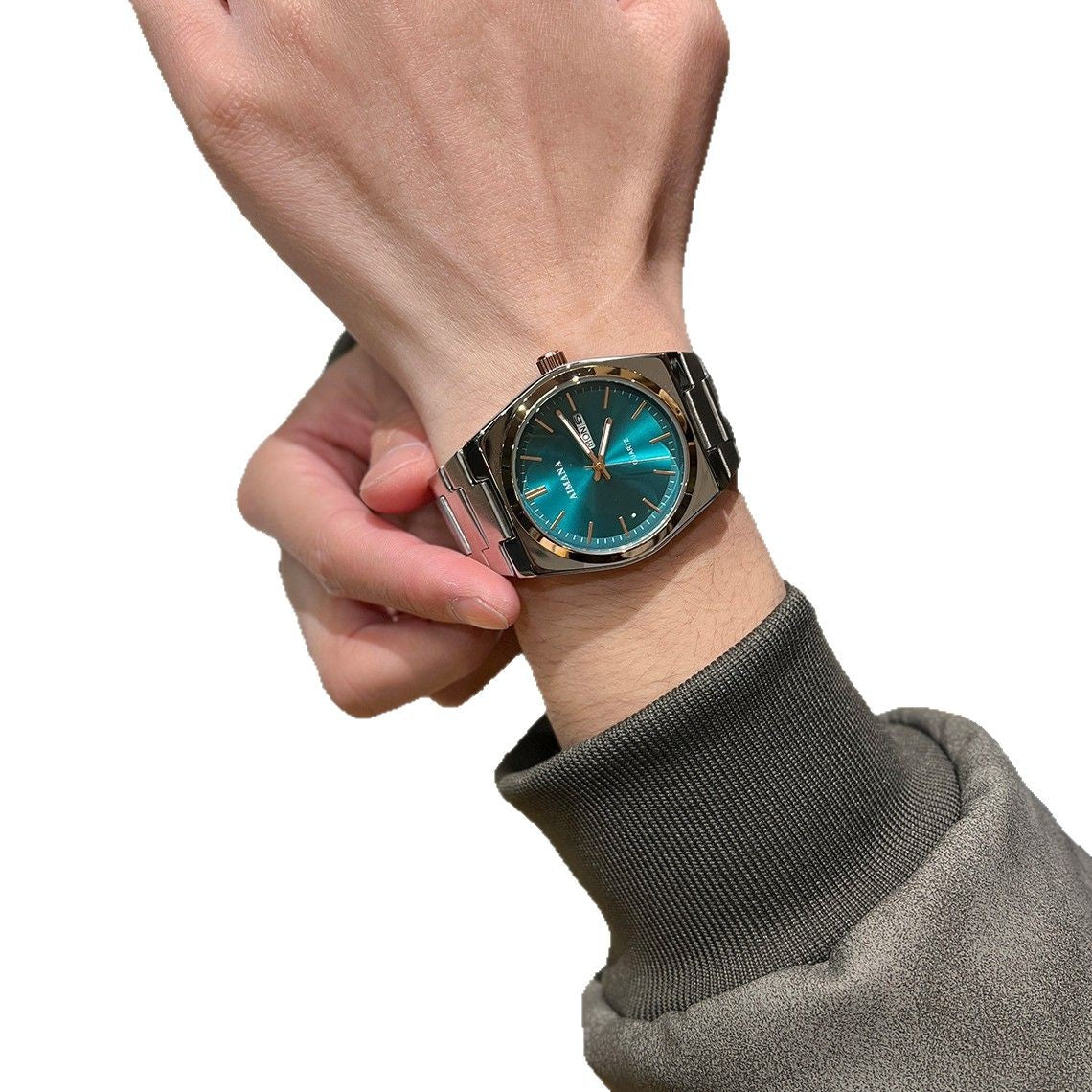 Men's Stainless Steel Quartz Watch – Luminous Dial, Day-Date Display
