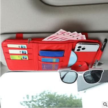 PU Leather Car Sun Visor Organizer – Card and Glasses Holder