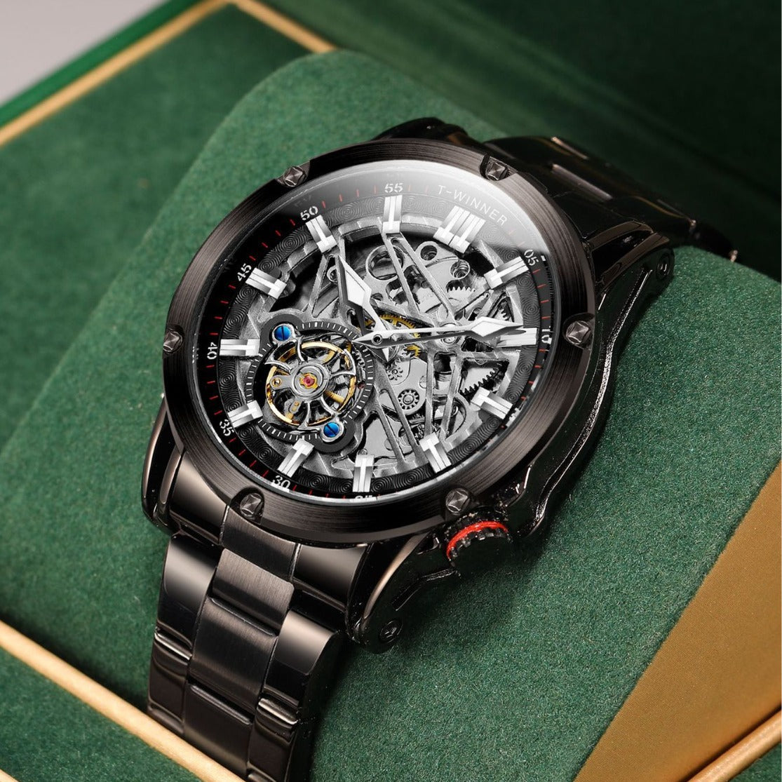 T-winner Men's Automatic Skeleton Watch – 30M Waterproof Fashion Mechanical Timepiece
