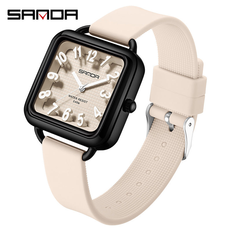 Sanda Luminous Quartz Watch – Waterproof Square Student Exam Watch