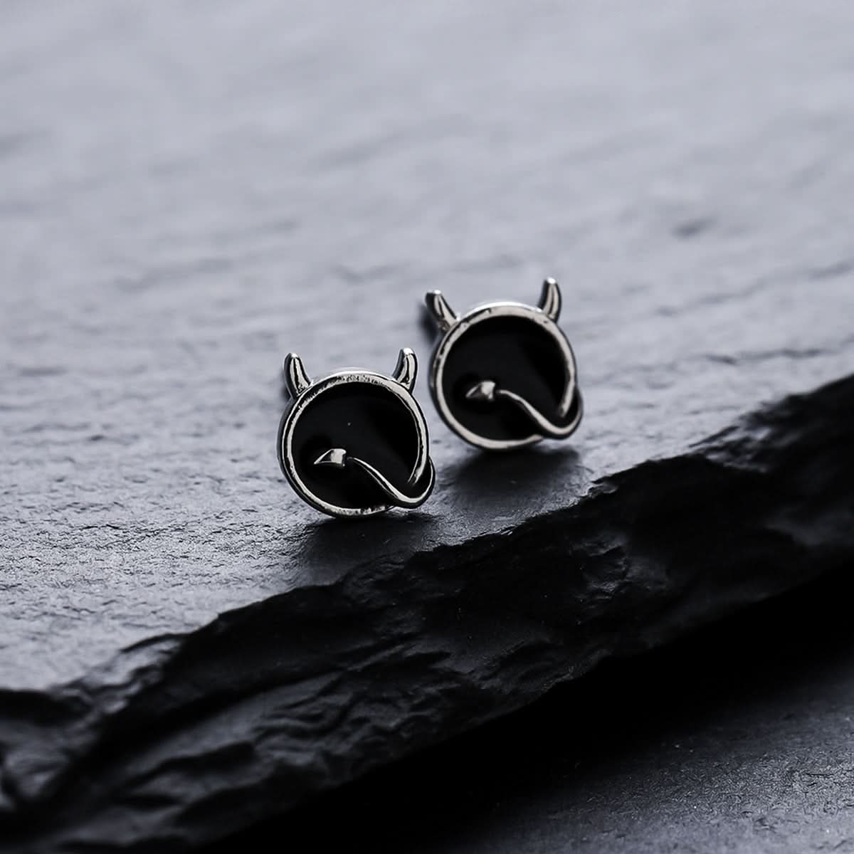 Men’s Black Devil Stud Earrings – Gothic Hip-Hop Jewelry