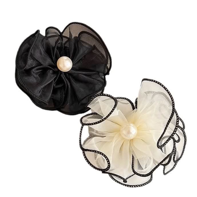 Set of 3 Women’s Flower Bud Hair Clips – Elegant Mesh Bun & Bead Shark Clips for Half-Up Hairstyles