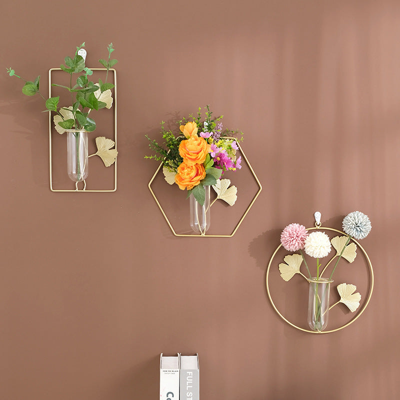 Nordic Gold Hydroponic Wall Vase – Modern Ginkgo Leaf Wall Decor