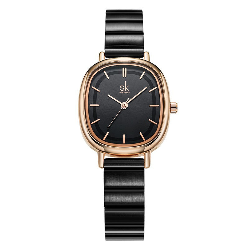 SK Women’s Quartz Watch – Oval Dial, Stainless Steel Strap, 30M Waterproof Wristwatch
