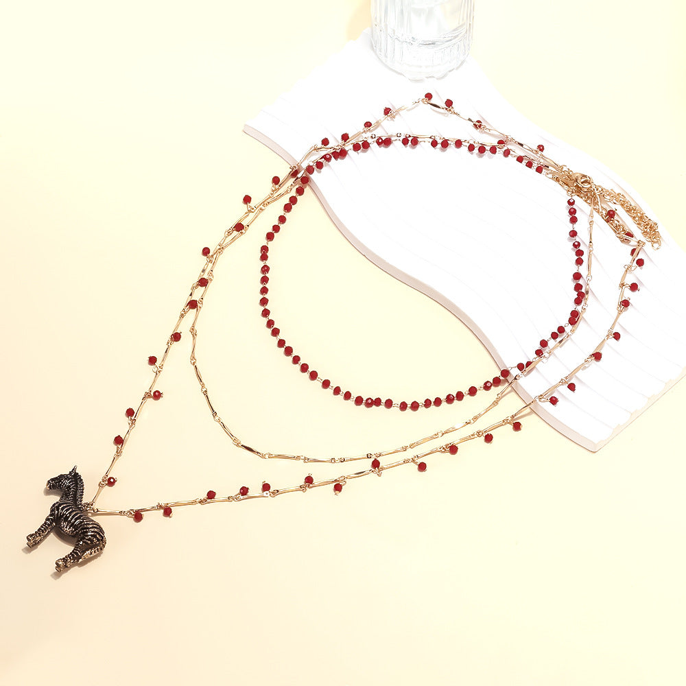 Luxury Multi-Layer Zebra Pendant Necklace – Handmade Retro Chain Jewelry for Women