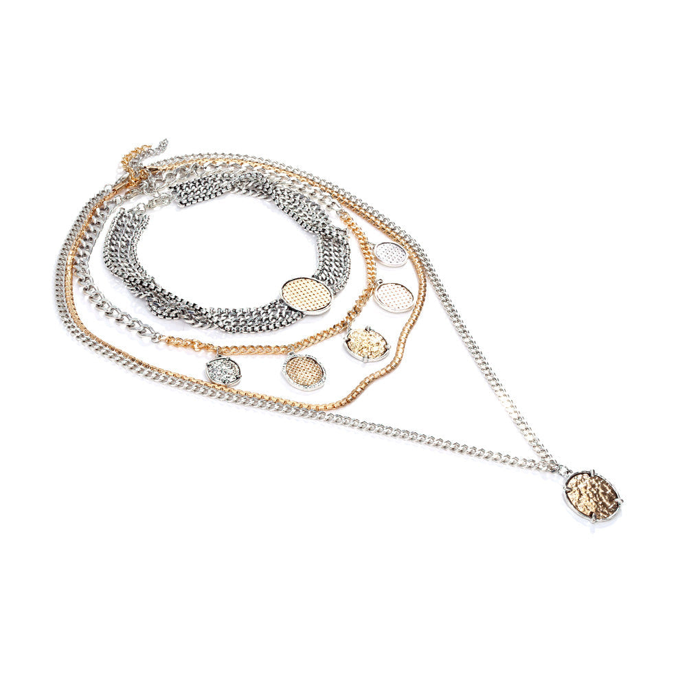 Layered Geometric Coin Pendant Necklace – Multi-Layer Statement Jewelry for Women