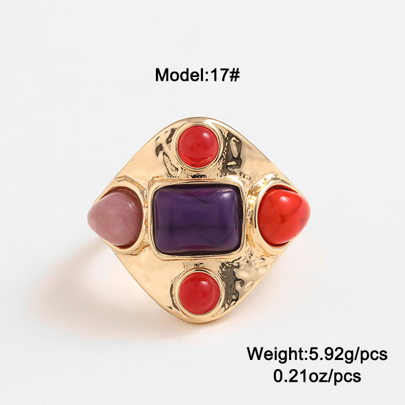 Bohemian Multi-Stone Statement Ring – Colorful Retro Cluster Ring for Women