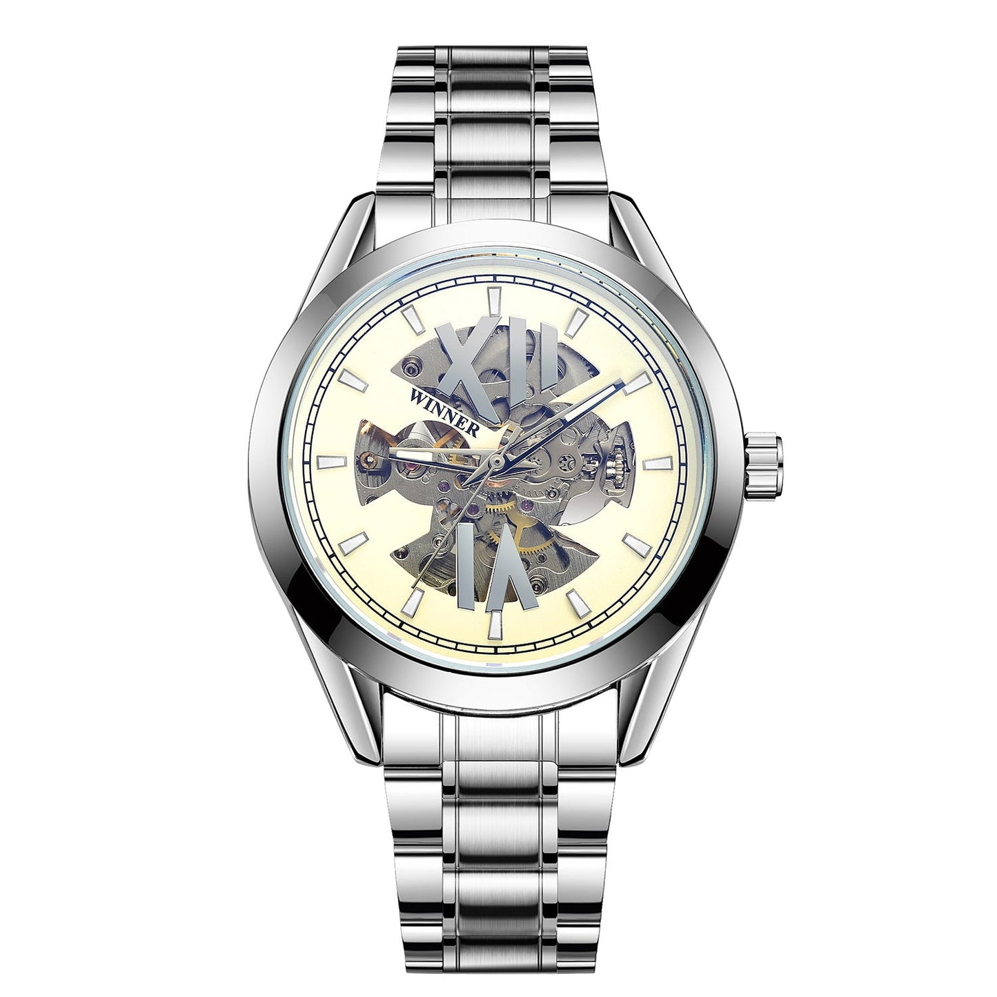 T-Winner Automatic Mechanical Watch for Men – Luminous Display, Stainless Steel Strap