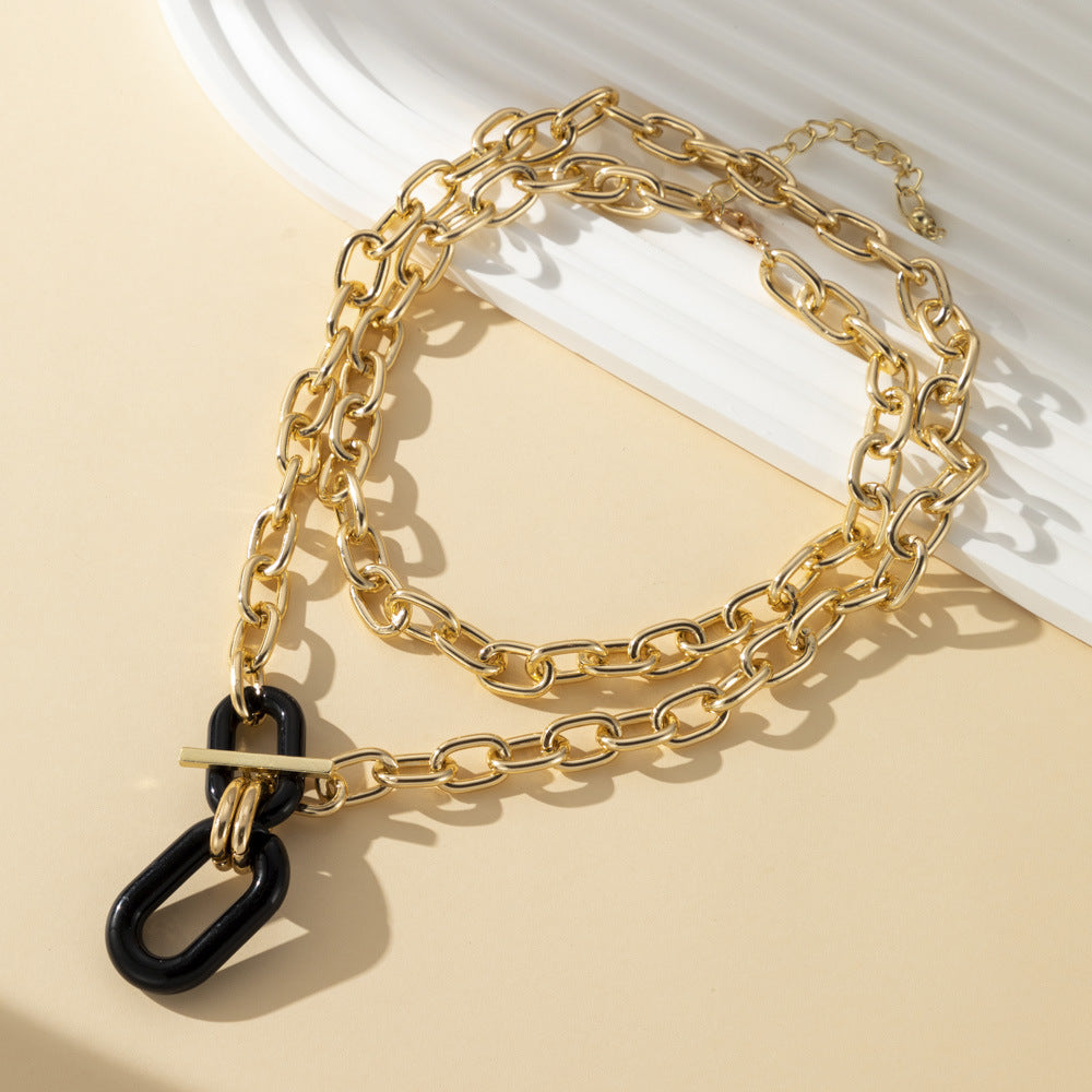 Layered Chain Statement Necklace – Trendy Geometric Pendant Jewelry for Women