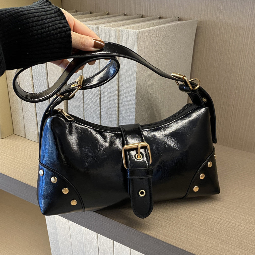 Women's Retro Rivet Shoulder Bag – PU Leather Medium Crossbody for Daily Wear