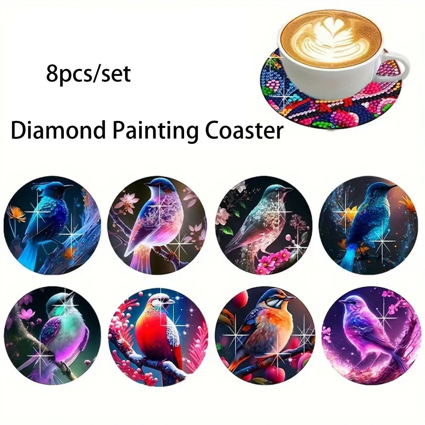 8-Piece DIY Diamond Painting Coasters - Mandala Blue & White Porcelain Design