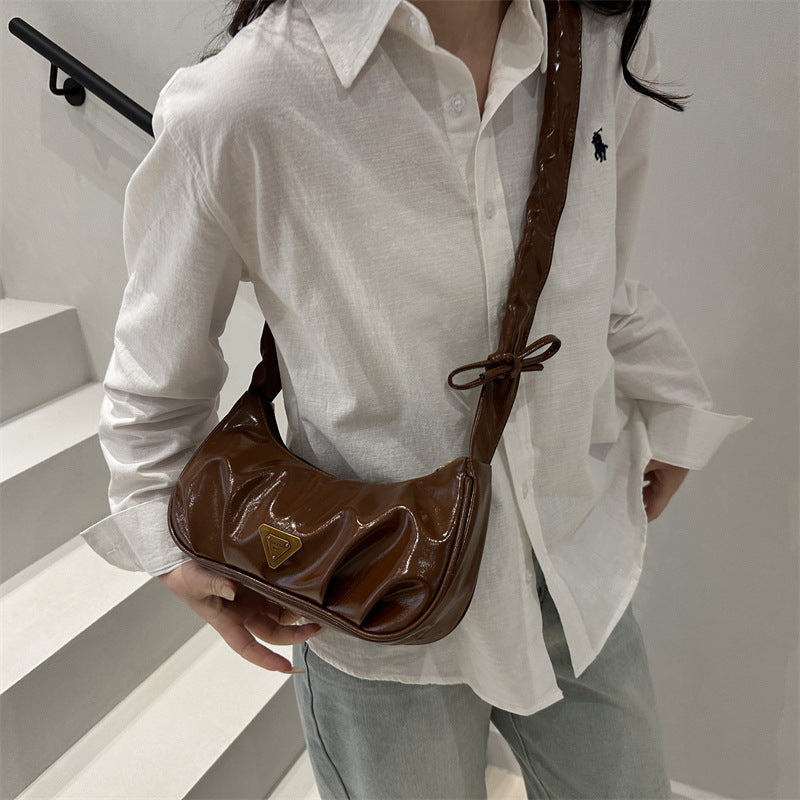 Women's Wrinkled PU Shoulder Bag – Trendy Spring Dumpling Underarm Purse