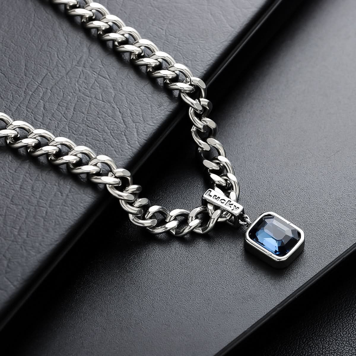 Men’s Trendy Light Luxury Necklace – Colored Zircon Pendant